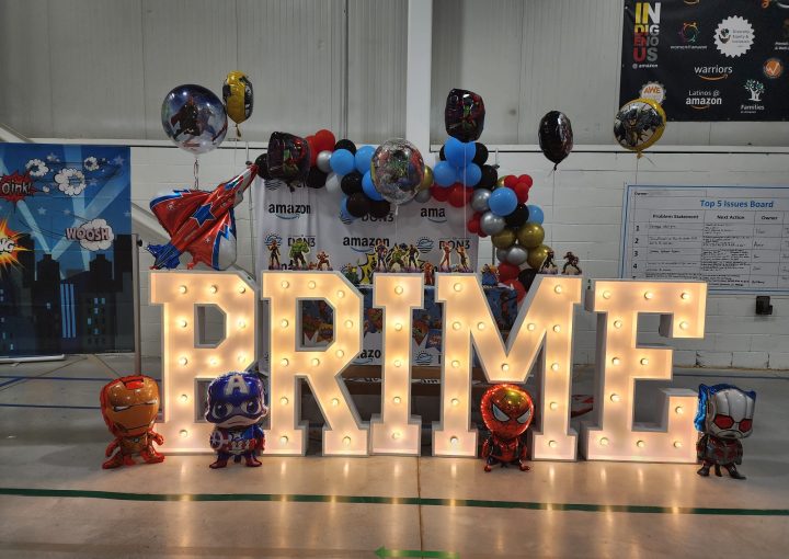 Collingwood marquee letters with balloon decor and superheroes