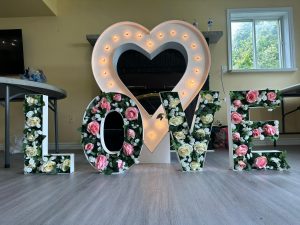 Innisfil marquee flower letters and heart. 