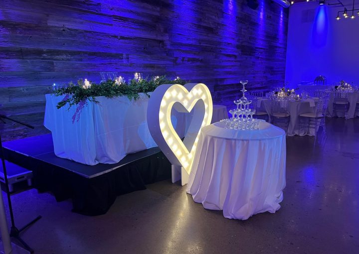 Stratford marquee heart with table decor