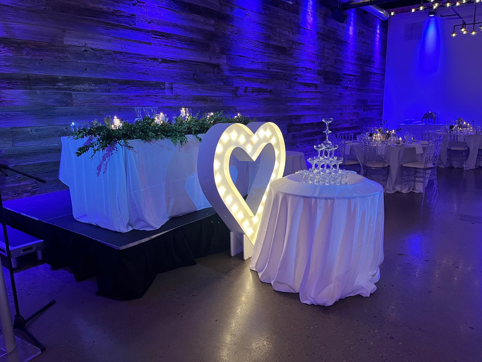 Stratford marquee heart with table decor