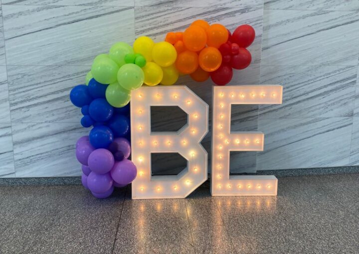 richmond hill marquee letters framed with a balloon garland